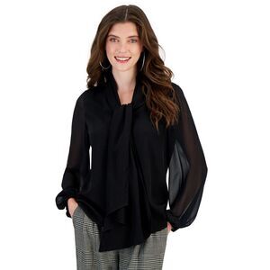 NWT Bar III‎ Women's Tie-Neck Sheer-Long-Sleeve Blouse Black XXL